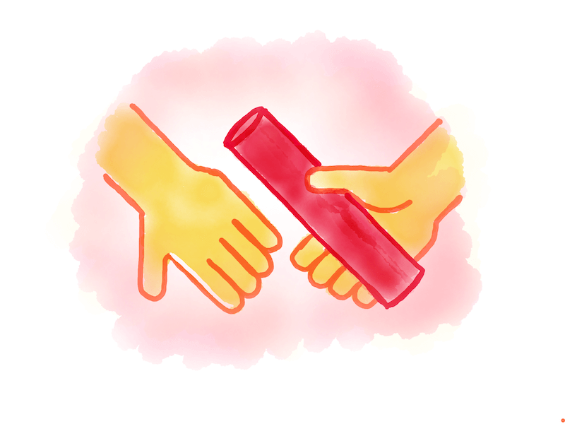Illustration of two hands passing a baton