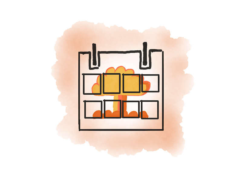 An illustration of a calendar exploding.