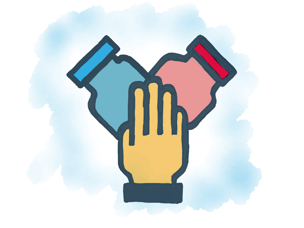 Illustration of three hands overlapping